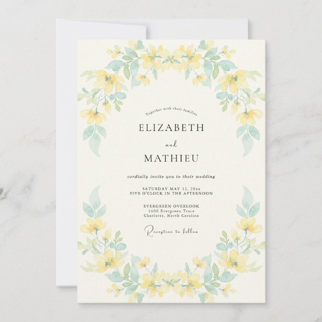 Invitation Mariage printanier aéré jaune primevère (Devant)