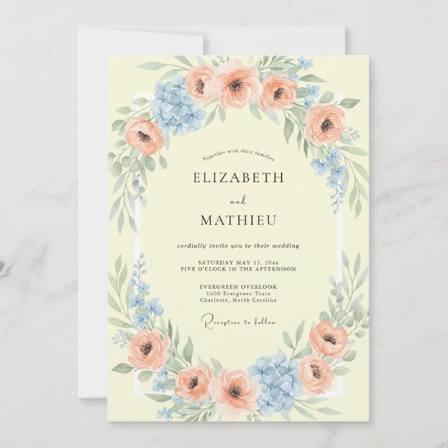 Invitation Mariage printanier aéré pêche (Devant)
