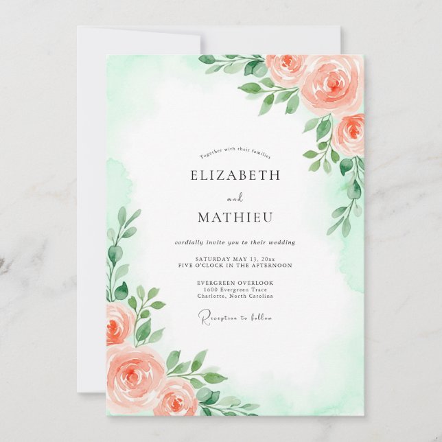 Invitation Mariage printanier aéré vert menthe (Devant)