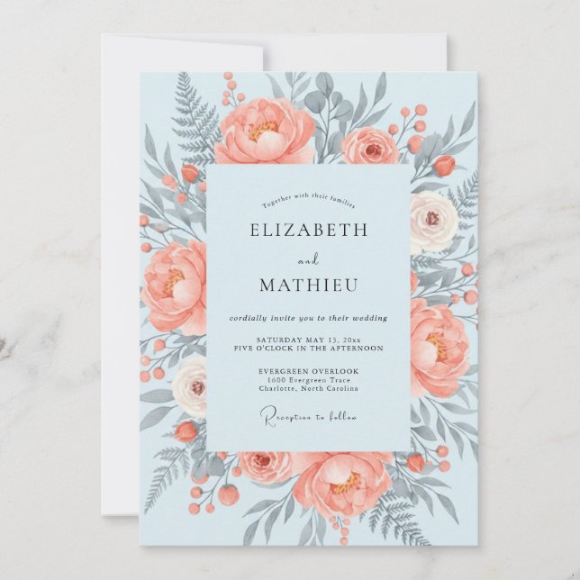Invitation Mariage Printanier Aérien aux Pêches (Devant)