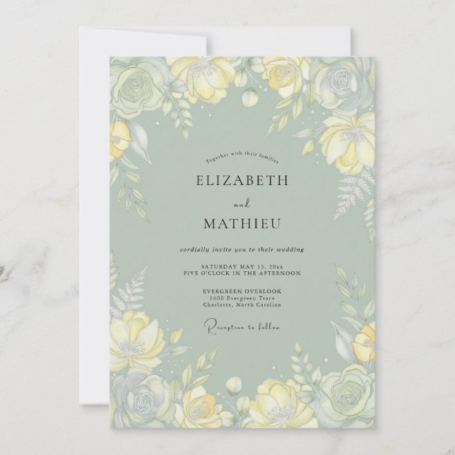 Invitation Mariage printanier aérien vert sauge (Devant)