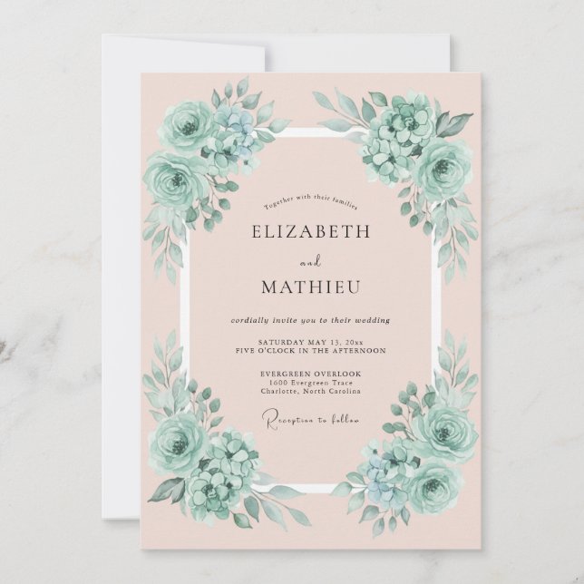 Invitation Mariage printanier angélique vert menthe (Devant)