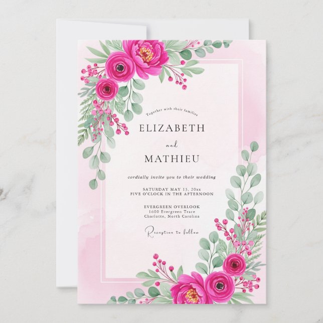 Invitation Mariage printanier animé Magenta (Devant)