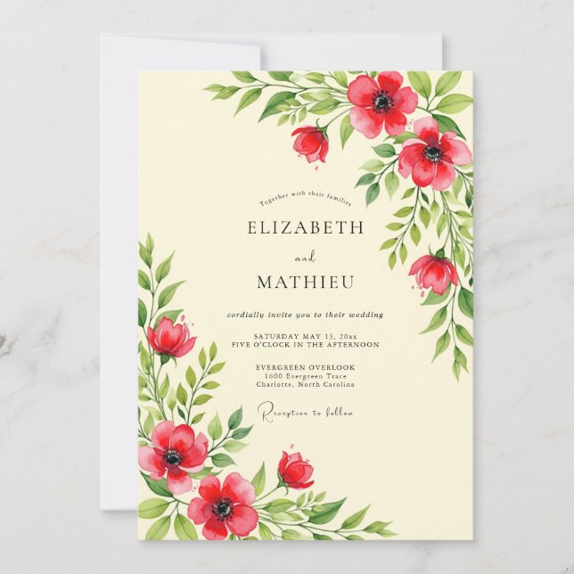 Invitation Mariage printanier animé rouge (Devant)