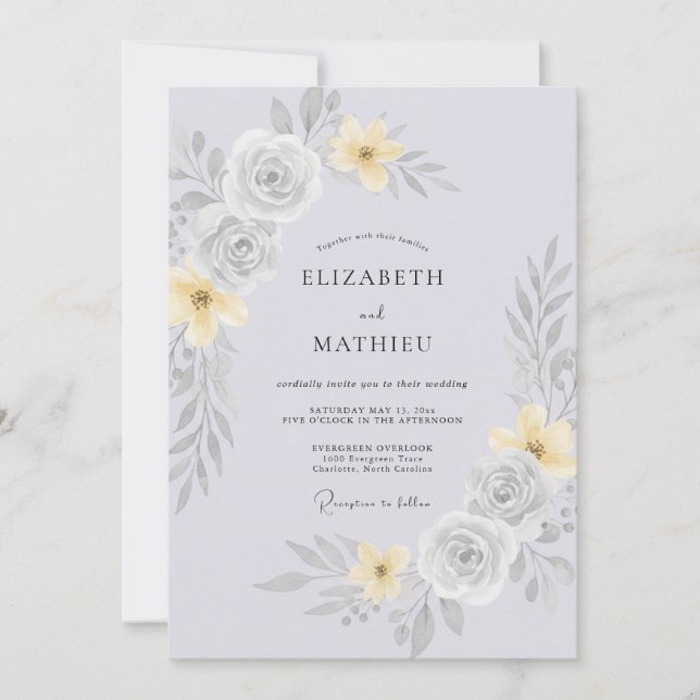 Invitation Mariage Printanier Argenté au Lavande (Devant)