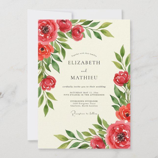 Invitation Mariage printanier atmosphérique rouge (Devant)