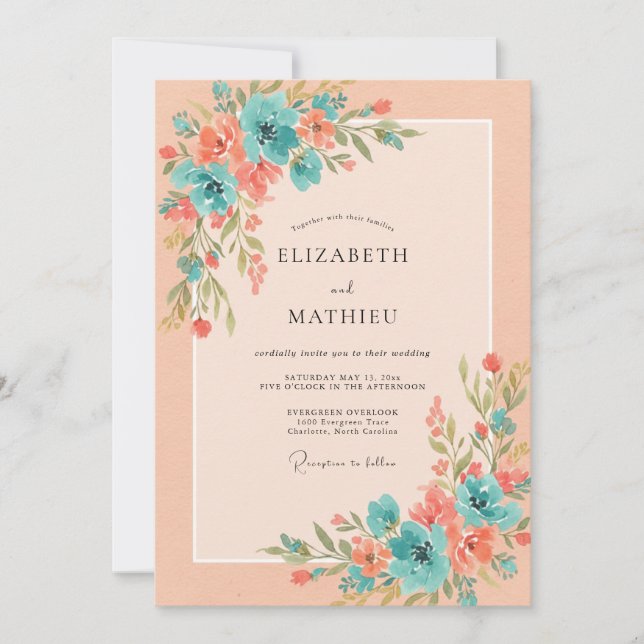 Invitation Mariage Printanier au Soleil de Pêche (Devant)