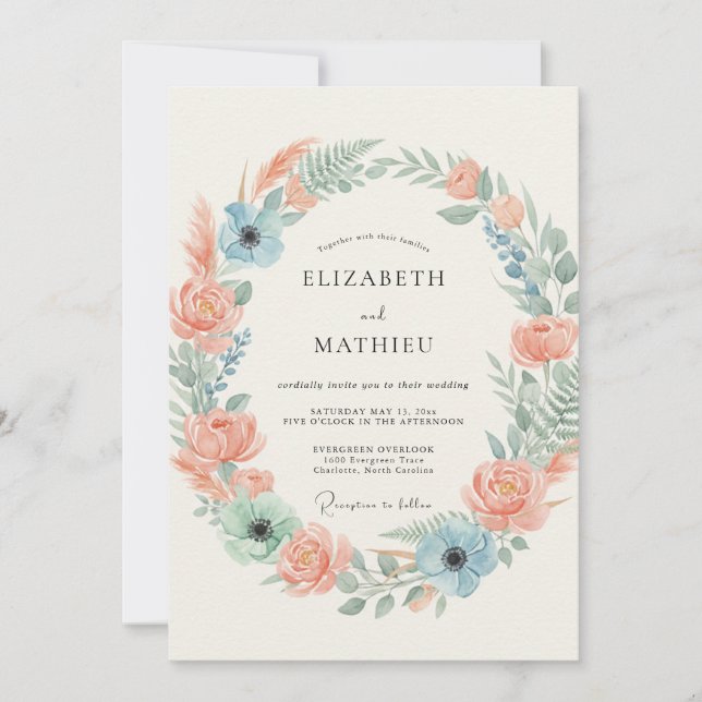 Invitation Mariage Printanier aux Pétales de Pêche (Devant)