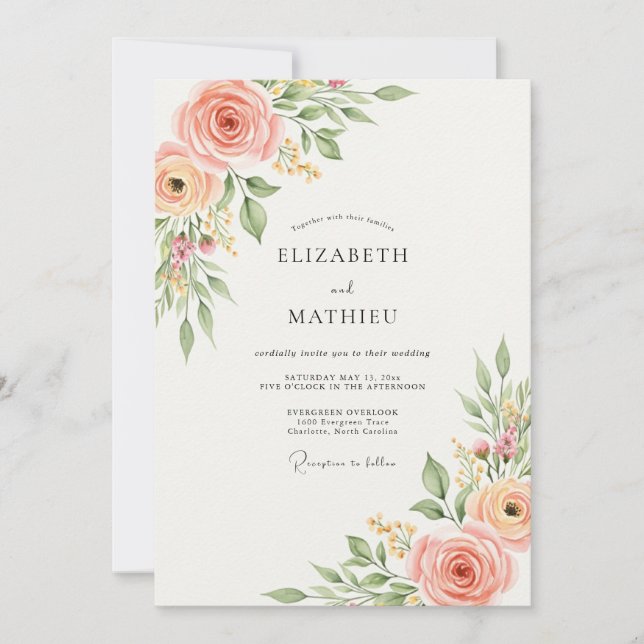 Invitation Mariage Printanier aux Pétales de Pêche (Devant)