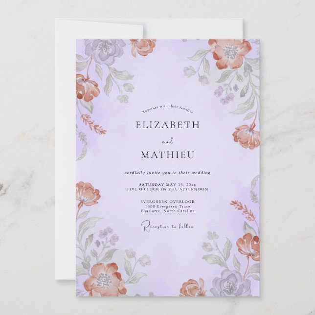 Invitation Mariage Printanier aux Teintes Douces de Lavande e (Devant)