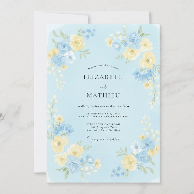 Invitation Mariage printanier bleu pâle charmant (Devant)