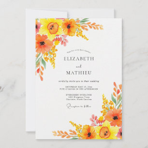Invitation Mariage printanier botanique Orange Lively