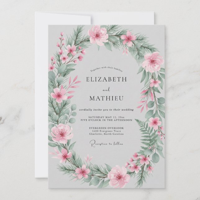 Invitation Mariage printanier botanique rose (Devant)