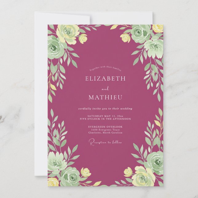 Invitation Mariage Printanier Brillant Magenta (Devant)
