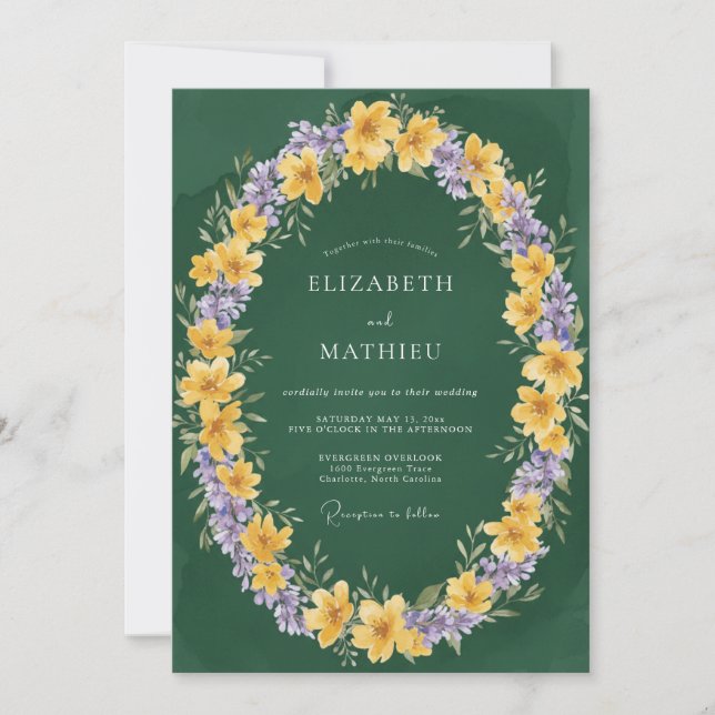 Invitation Mariage Printanier Brillant Vert Émeraude (Devant)