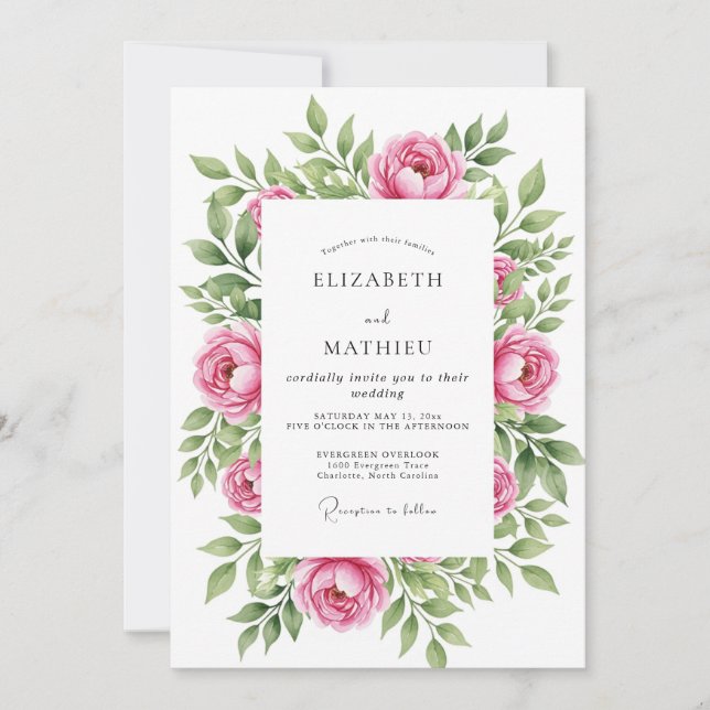 Invitation Mariage printanier captivant rose (Devant)