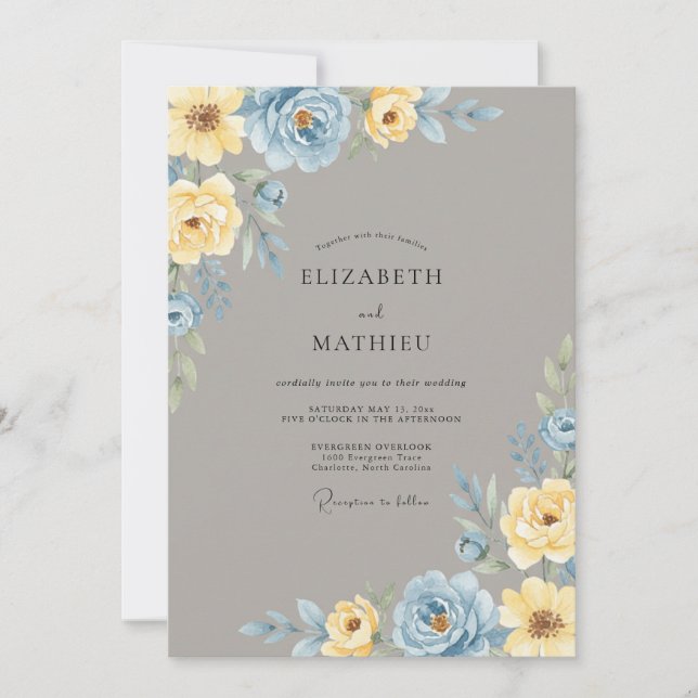 Invitation Mariage printanier céleste bleu poussiéreux (Devant)