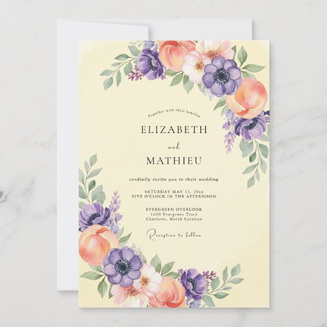 Invitation Mariage Printanier Céleste Pourpre (Devant)