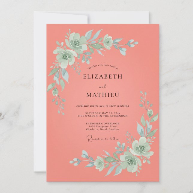 Invitation Mariage printanier corail éthéré (Devant)