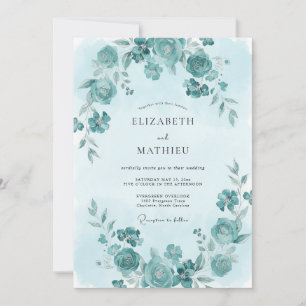 Invitation Mariage printanier cyan immaculé