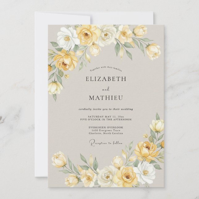 Invitation Mariage Printanier de Bonheur Jaune (Devant)