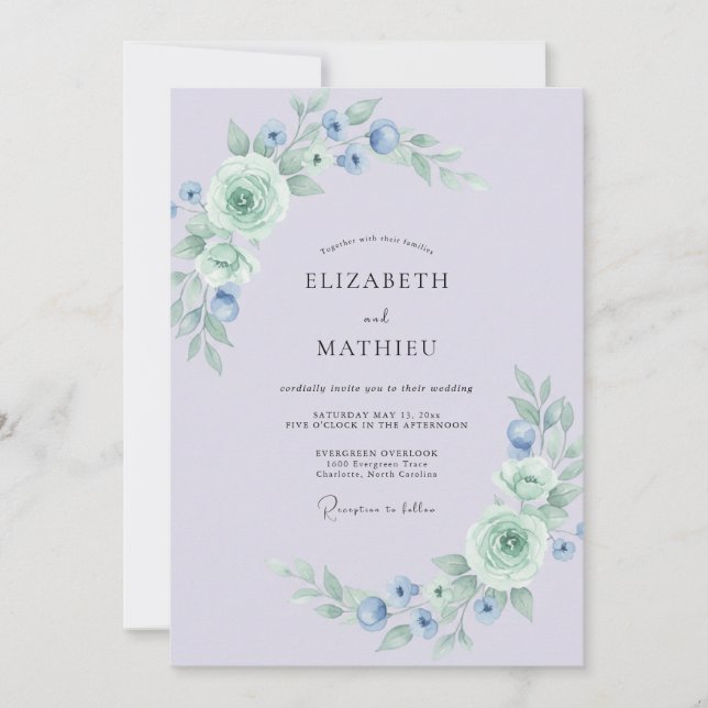 Invitation Mariage Printanier de Soie Lavande (Devant)