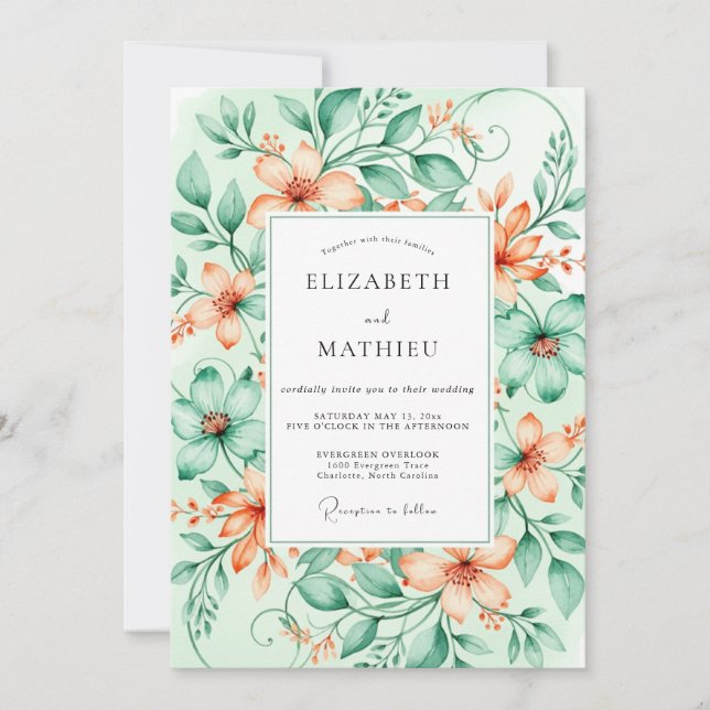 Invitation Mariage printanier délicat aux pêches (Devant)