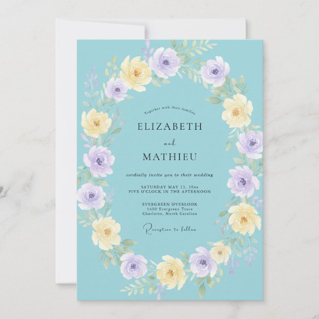 Invitation Mariage printanier délicat bleu ciel (Devant)