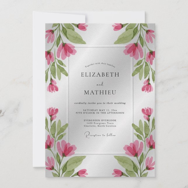 Invitation Mariage printanier délicat magenta (Devant)