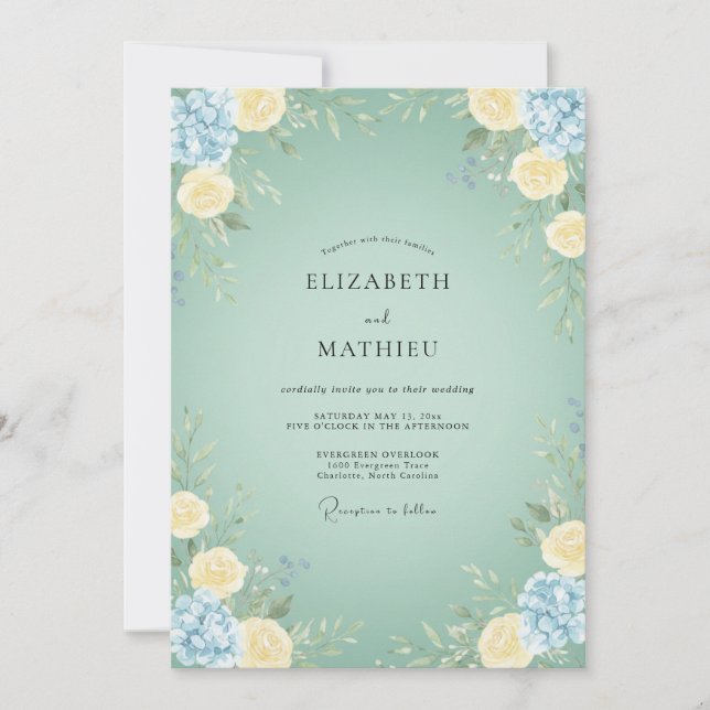 Invitation Mariage printanier délicat vert sauge (Devant)