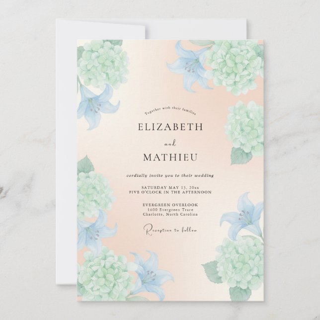 Invitation Mariage Printanier Douce Pêche (Devant)