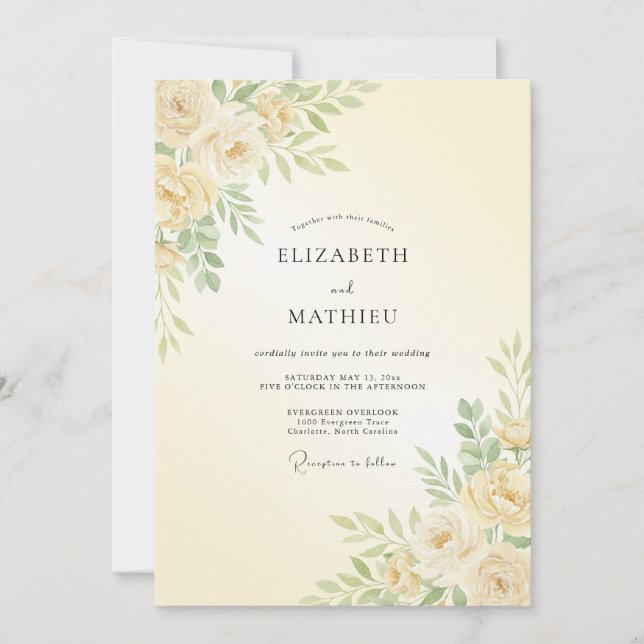 Invitation Mariage printanier doux jaune pâle (Devant)