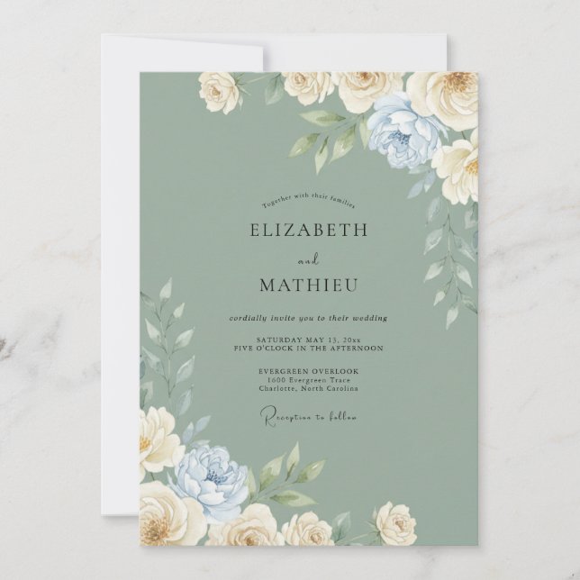 Invitation Mariage Printanier Doux Vert Sauge (Devant)