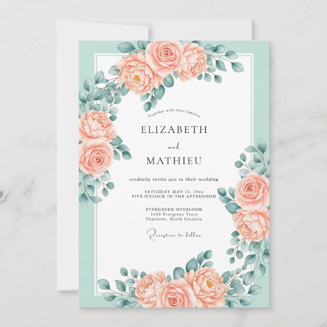 Invitation Mariage printanier éblouissant vert menthe (Devant)