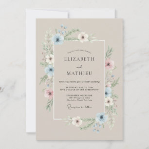 Invitation Mariage printanier élégant taupe