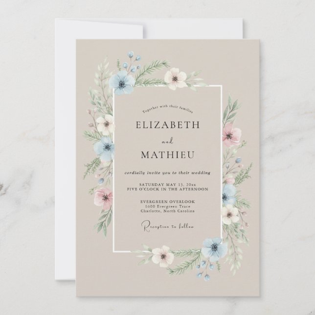 Invitation Mariage printanier élégant taupe (Devant)