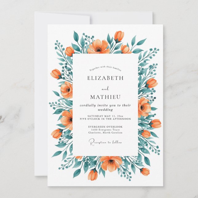 Invitation Mariage printanier énergique orange (Devant)