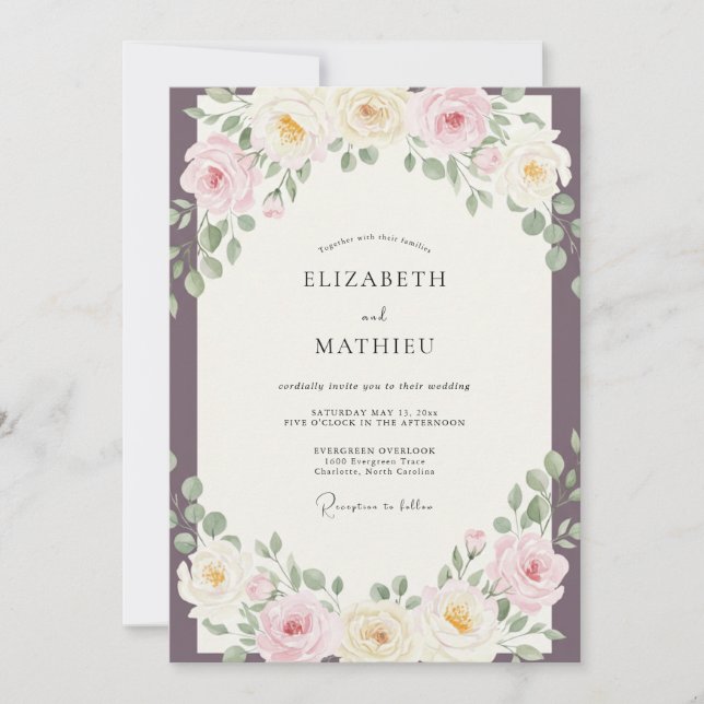 Invitation Mariage Printanier Éthéré au Plum (Devant)