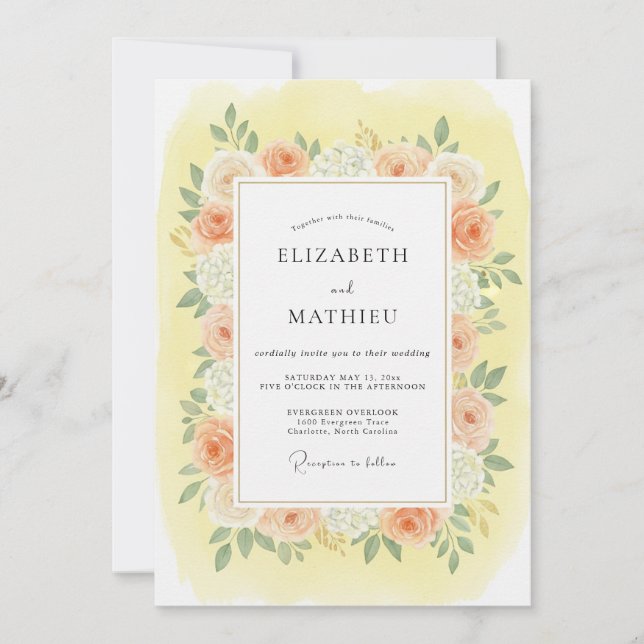 Invitation Mariage Printanier Éthéré aux Fleurs de Pêcher (Devant)