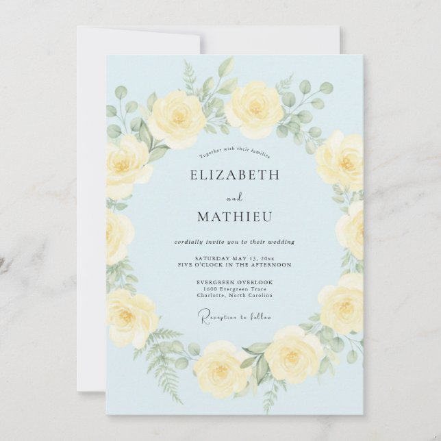 Invitation Mariage Printanier Éthéré Bleu Clair (Devant)