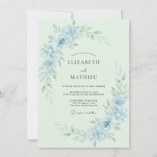 Invitation Mariage printanier éthéré bleu poudré