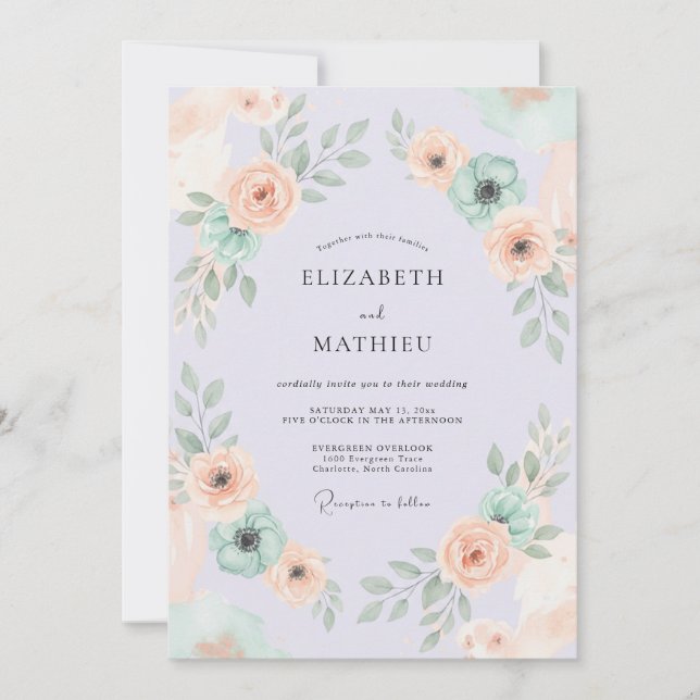 Invitation Mariage printanier éthéré lavande pâle (Devant)