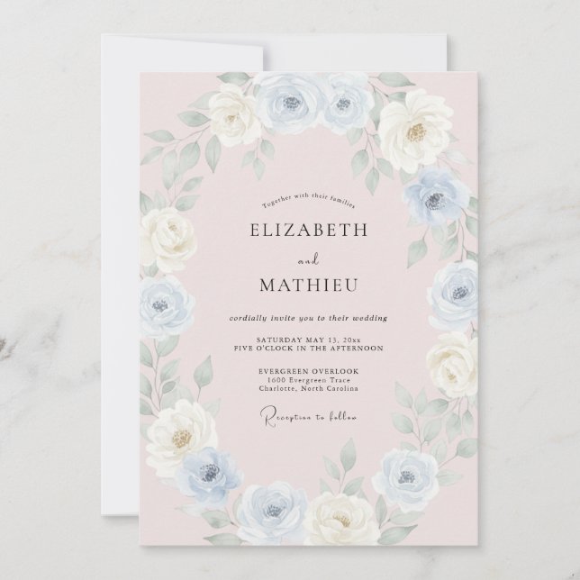 Invitation Mariage printanier éthéré rose (Devant)