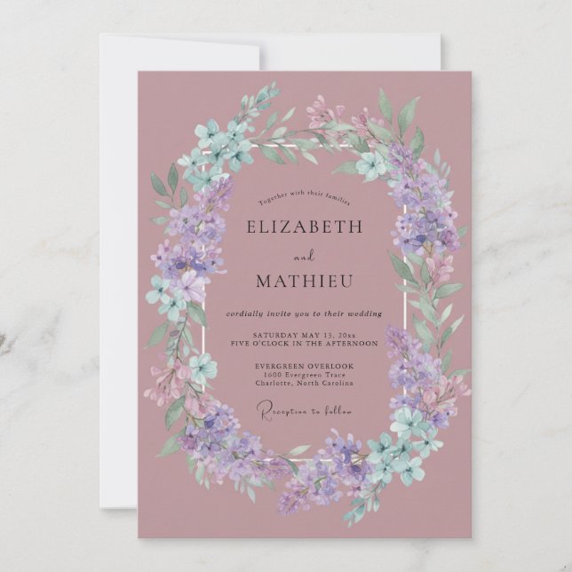 Invitation Mariage printanier éthéré rose poussiéreux (Devant)
