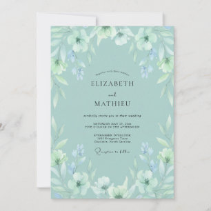 Invitation Mariage printanier éthéré vert écume de mer