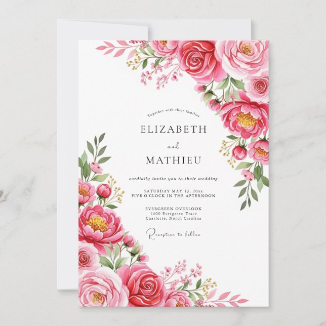 Invitation Mariage printanier exquis fuchsia (Devant)