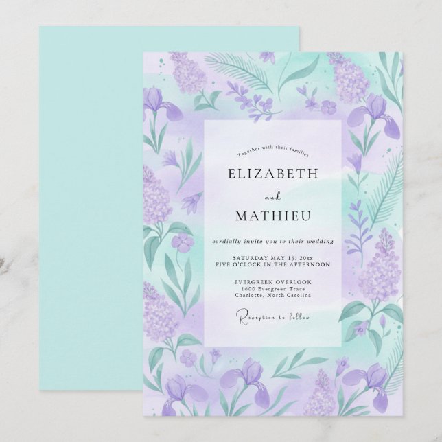 Invitation Mariage Printanier Fantaisiste Améthyste (Devant / Derrière)