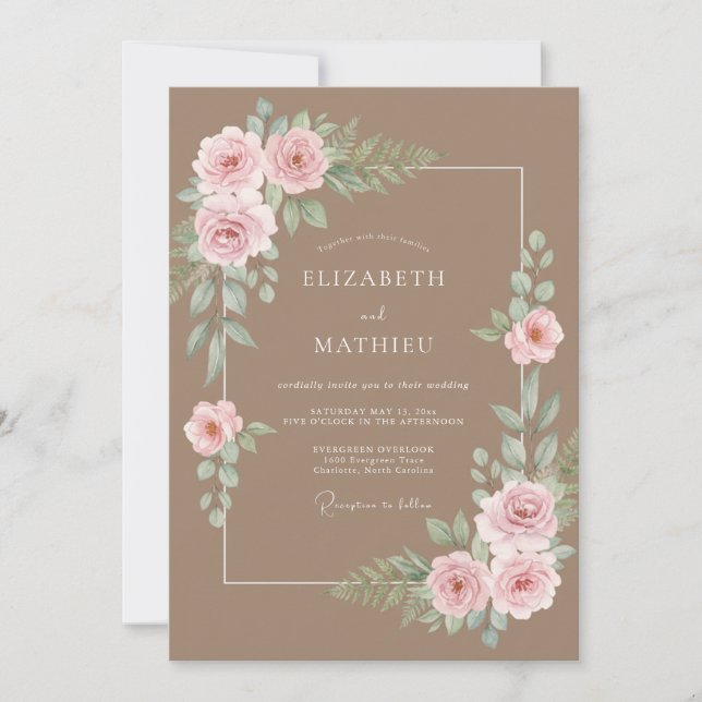 Invitation Mariage printanier fantaisiste au moka (Devant)