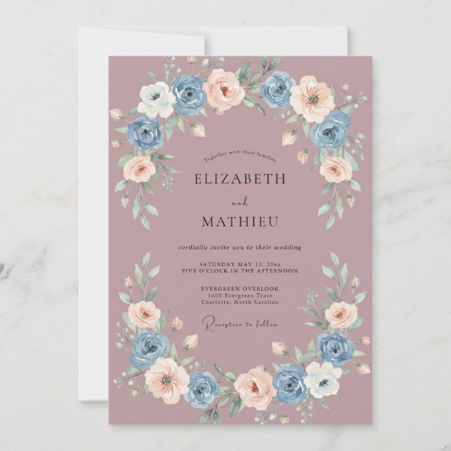 Invitation Mariage printanier fantaisiste mauve (Devant)