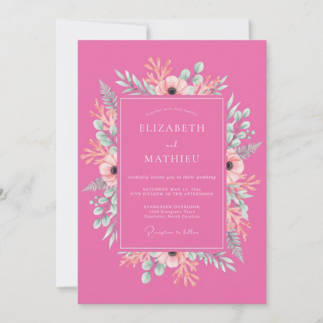 Invitation Mariage printanier fuchsia enjoué (Devant)